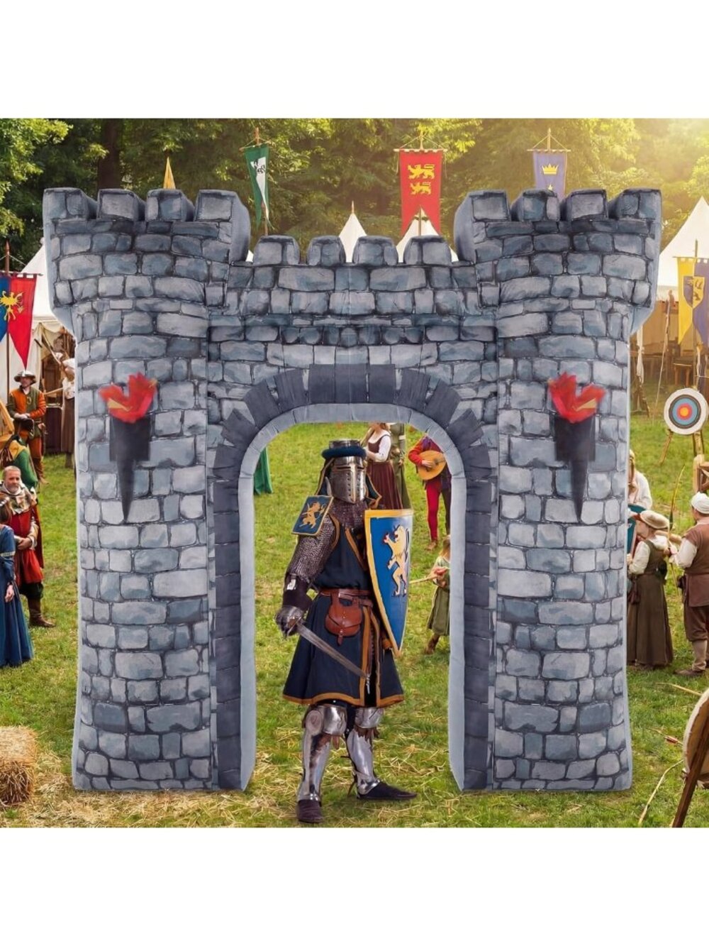 Inflatable 8ft Medieval Castle Archway with Lights - Perfect for Knight Party
